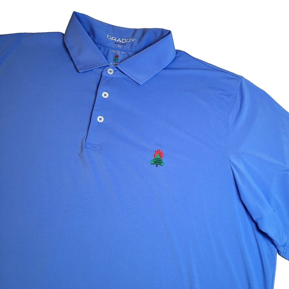B Draddy Burning Tree Golf Club Sport Polo Shirt Mens Size XL Blue MADE IN USA
